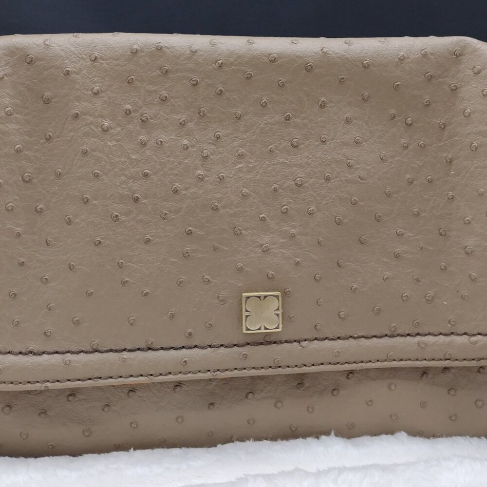 Liz Claiborne Faux Ostrich Texture Clutch Wallet – Neutral Beige – Gold Accent